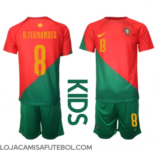 Camisa de Futebol Portugal Bruno Fernandes #8 Equipamento Principal Infantil Mundo 2022 Manga Curta (+ Calças curtas)